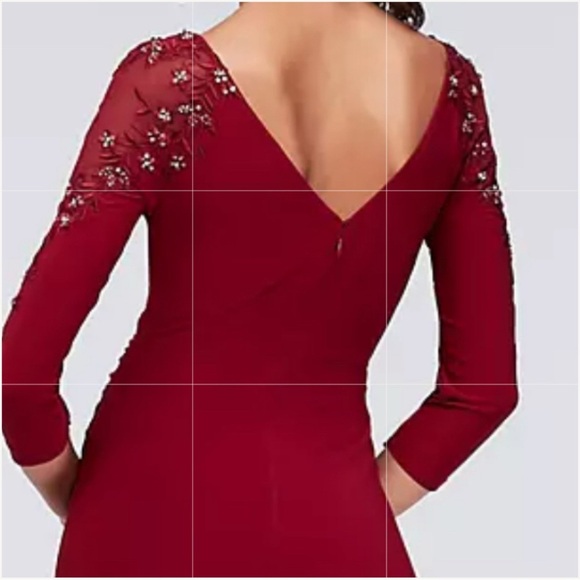 CACHET 3/4-Sleeve Boatneck Sheath dark red Gown with Sequins/size 8 - Picture 6 of 11
